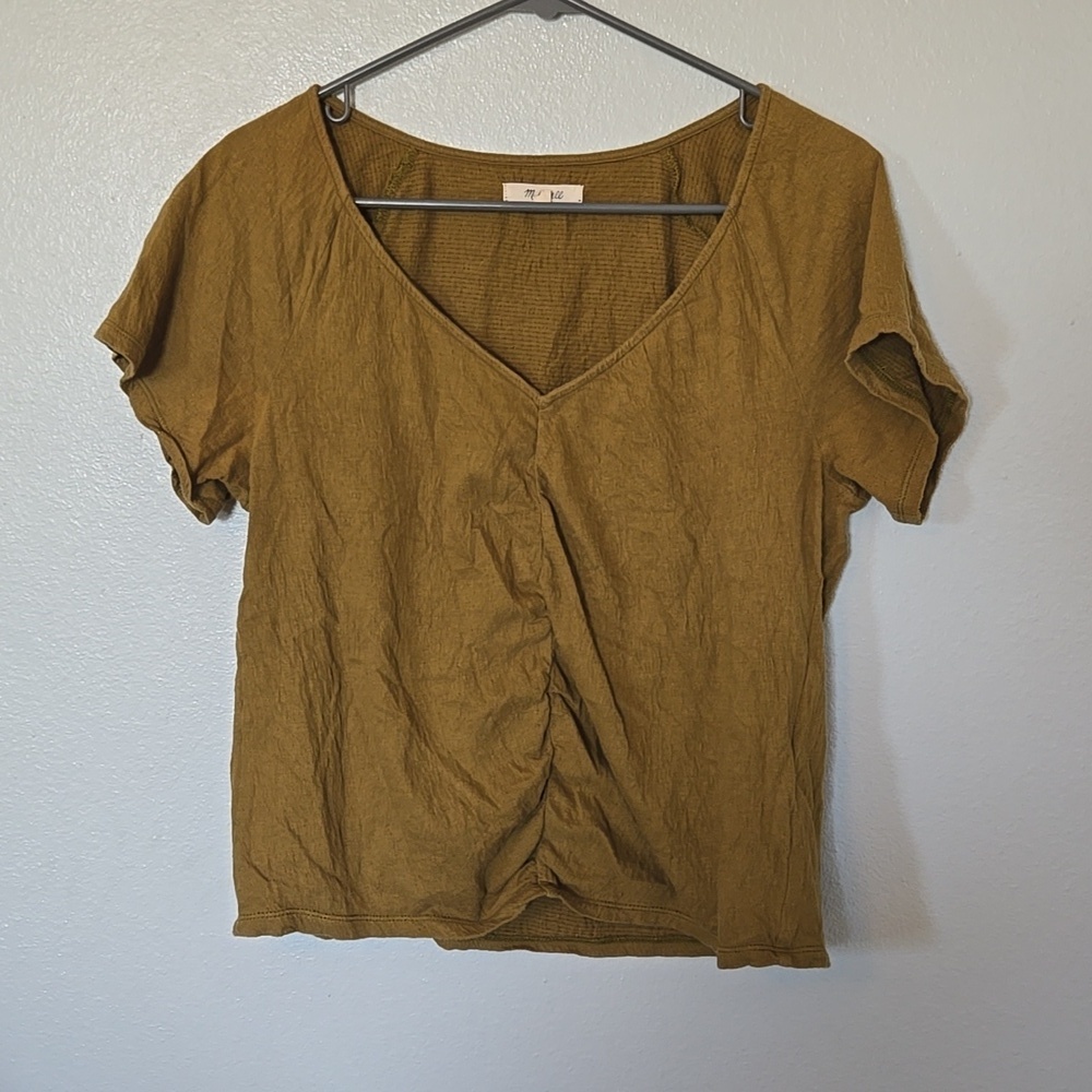 Madewell | Spiced Olive Knit Lightspun Ruched-Front Crop Top Size Small